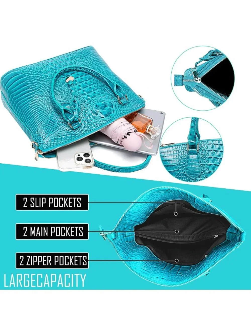 Crocodile-Pattern Vegan Leather Handbag for Women | Stylish Satchel Tote with